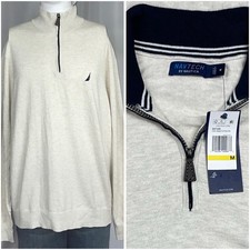 Nautica New Mens Gray Navy 1/4 Zip Fleece Pullover Medium Logo Comfort New NWT