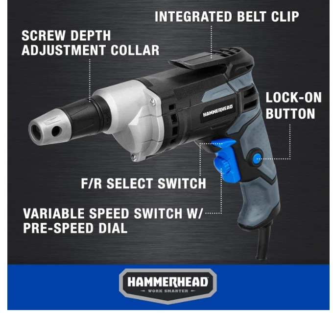 Destornillador para paneles de yeso Hammerhead de 4,3 amperios - Herramienta eléctrica con cable HASG043 200 RPM pistola Foto 3 de 4