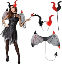 Engel/Teufel Kostüm Damen Set – 4-teilig Mit Tütü Rock, Flügeln, Heiligenschein & Zauberstab Für Halloween & Karneval
