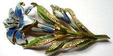 VINTAGE UNSIGNED CORO LILY FLOWER TREMBLER PAINTED RHINESTONE PIN