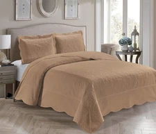 3 Piece Luxury Ultrasonic Embossed Solid Quilt Coverlet Bedspread Oversized B...