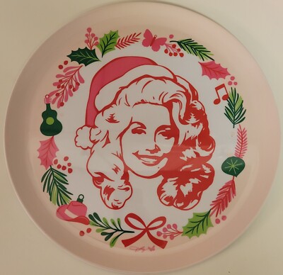 Dolly Parton Christmas Melamine Platter Pink Bow Plate Cookie