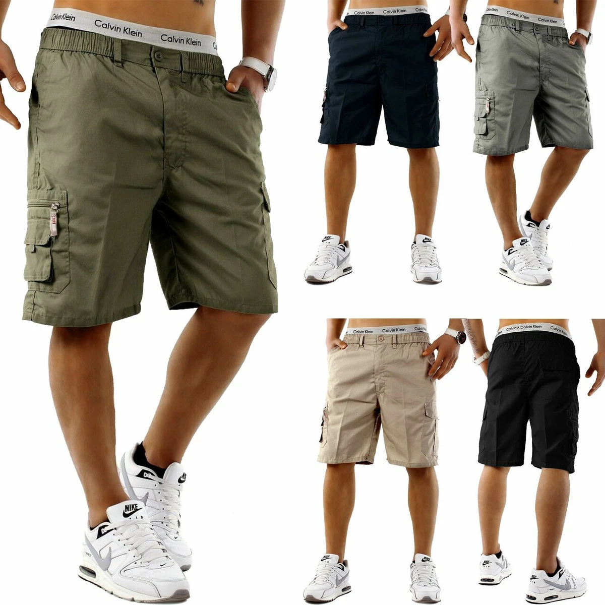 Mens Cargo Combat Shorts Elasticated Summer Casual Cotton Shorts
