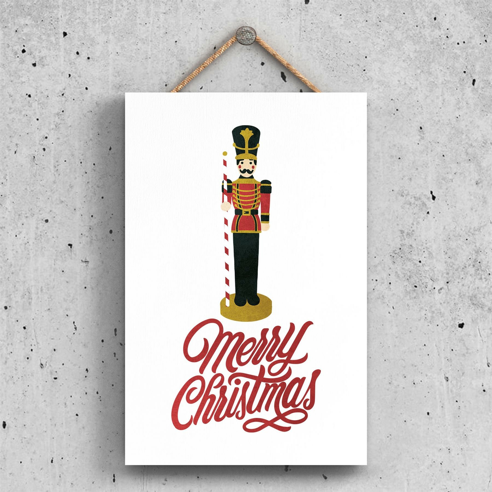 MERRY CHRISTMAS NUTCRACKER AND TYPOGRAPHY ON A RECTANGLE HANGING PLAQUE