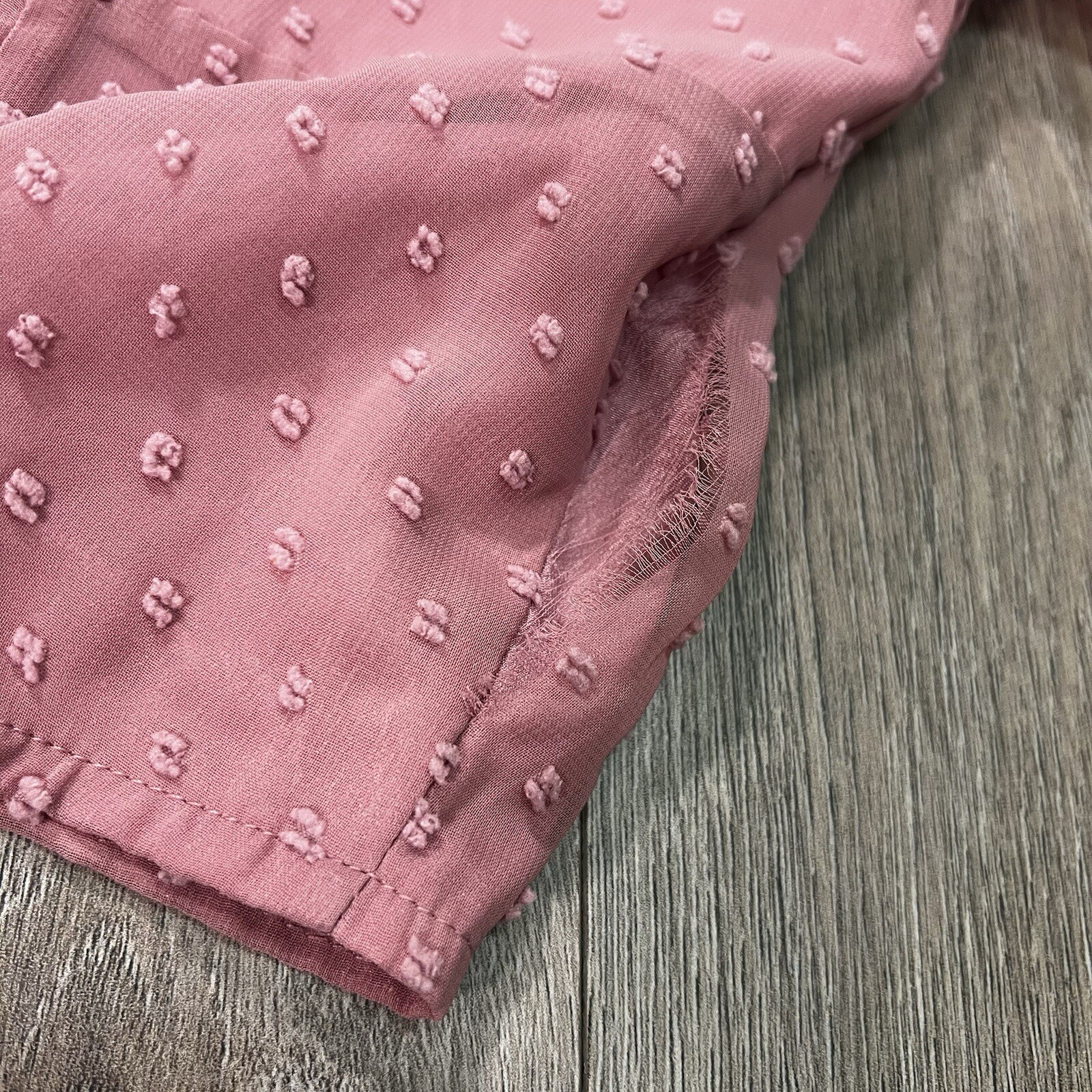 Romwe Swiss Dot Pink Crop Top Puff Sheer Long Sleeve Chiffon Blouse Large NWT