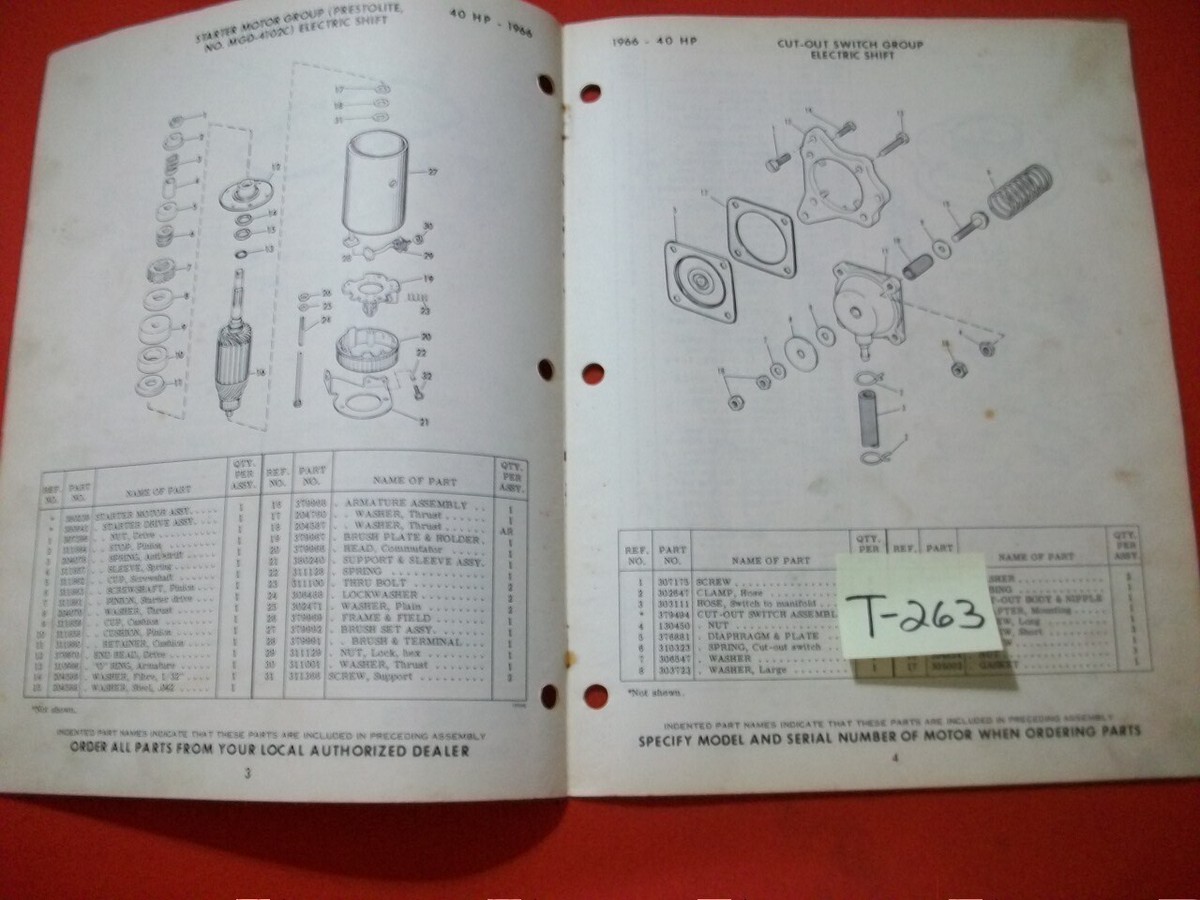 アラビア ORIGINAL FACTORY 1966 EVINRUDE OUTBOARD PARTS CATALOG LARK 40 HP