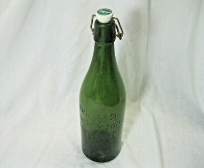 Alte Bierflasche 1 Liter Brauerei Wittmann Landshut grün Bügelverschluss 