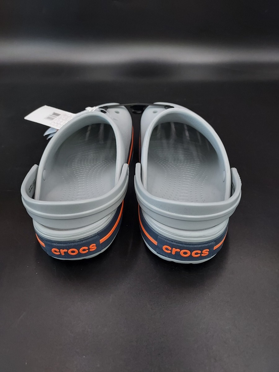 blue grey orange crocs