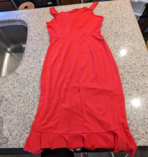 SHEIN SXY Bardot Split Thigh Ruffle Hem Bodycon Dress Red M