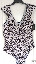 NWT PLUS WOMEN'S DACI One Piece Swimsuit Size 22W Ruffle Tummy Control V Neck