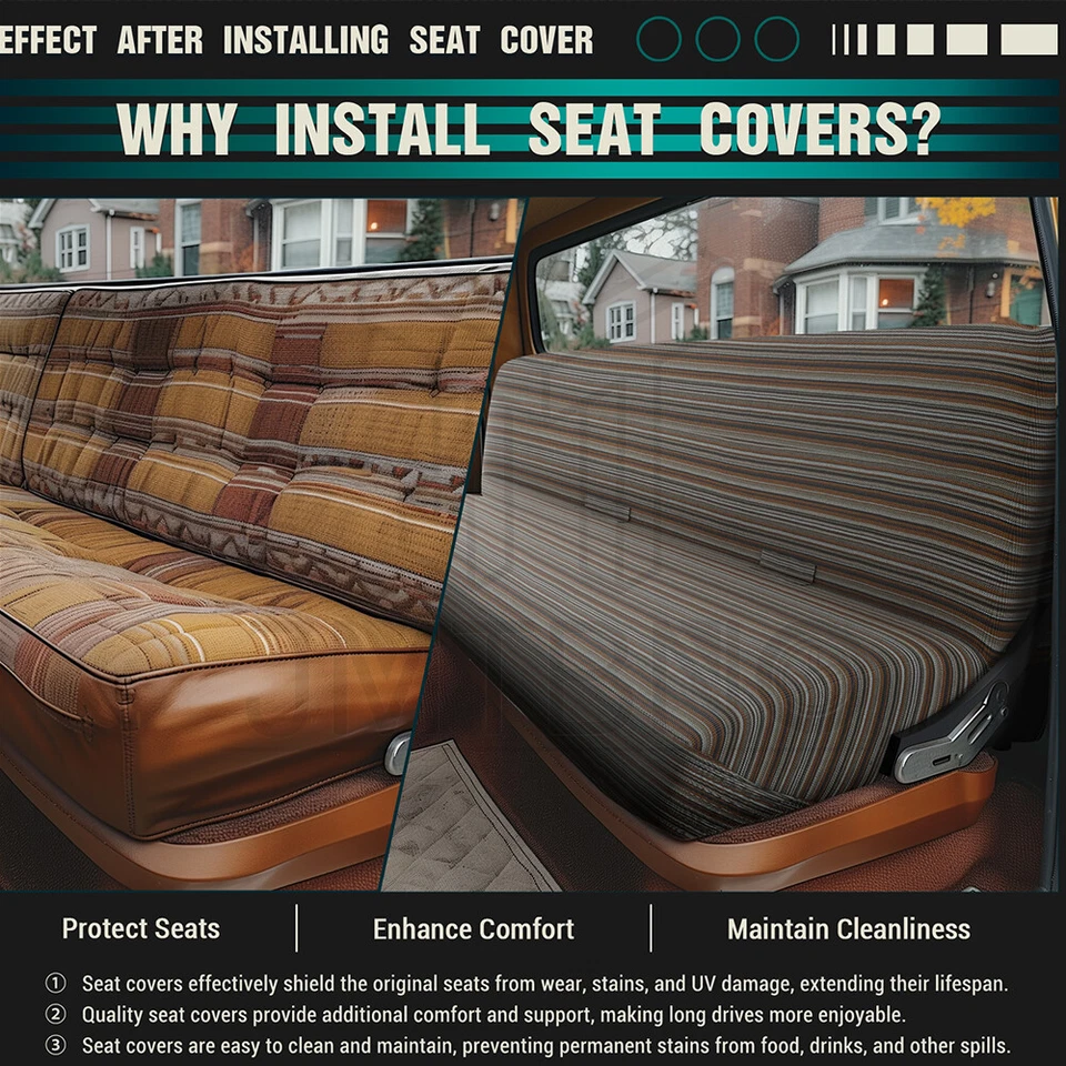 Cubierta de asiento con manta de sillín de banco para camioneta Chevrolet C K 10 20 61-1987 Foto 3 de 4