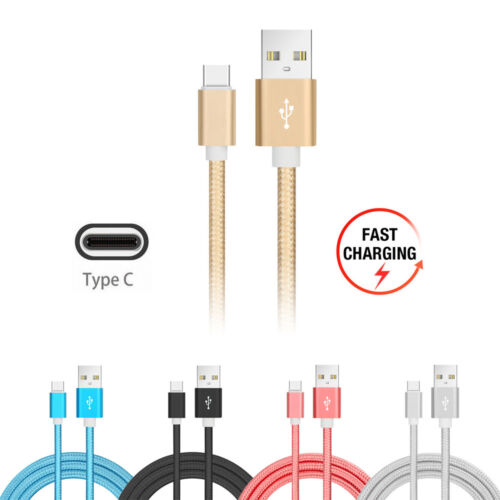 USB Type C 2m Nylon Braided Fast Charging Data Cable USB-C Charger Lead 6ft - Picture 1 of 9