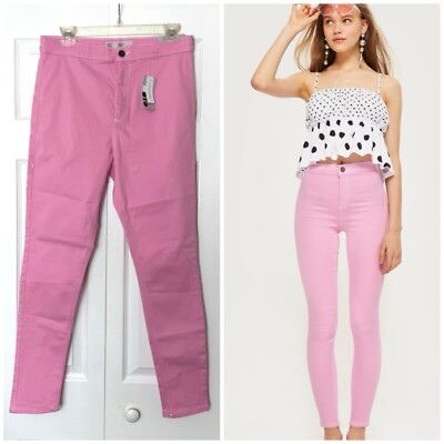 Topshop Moto Joni Bubblegum Pink Super High Waisted Skinny Jeans Size 34 Large