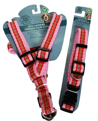Greenbrier DOG HARNESS & DOG COLLAR MATCHING SET Adjustable Size MEDIUM Pink/Red