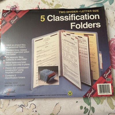 SMEAD 5 CLASSIFICATION FOLDERS TWO DIVIDER - LETTER SIZE - BLUE NIP #14051
