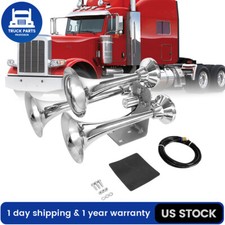 150DB HORNS TRAIN AIR HORN 3 TRUMPETS CHROME PLATED FOR TRUCK/CAR LOUD SOUND