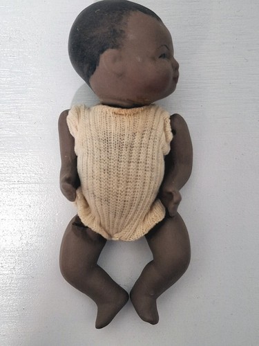 Vintage 4.5" Bisque Strung Boy Doll w/Knit Romper - Picture 3 of 12