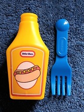 Little Tikes Fun Food Grocery Market Yellow Mustard Kitchen Blue Fork 2 pc Lot