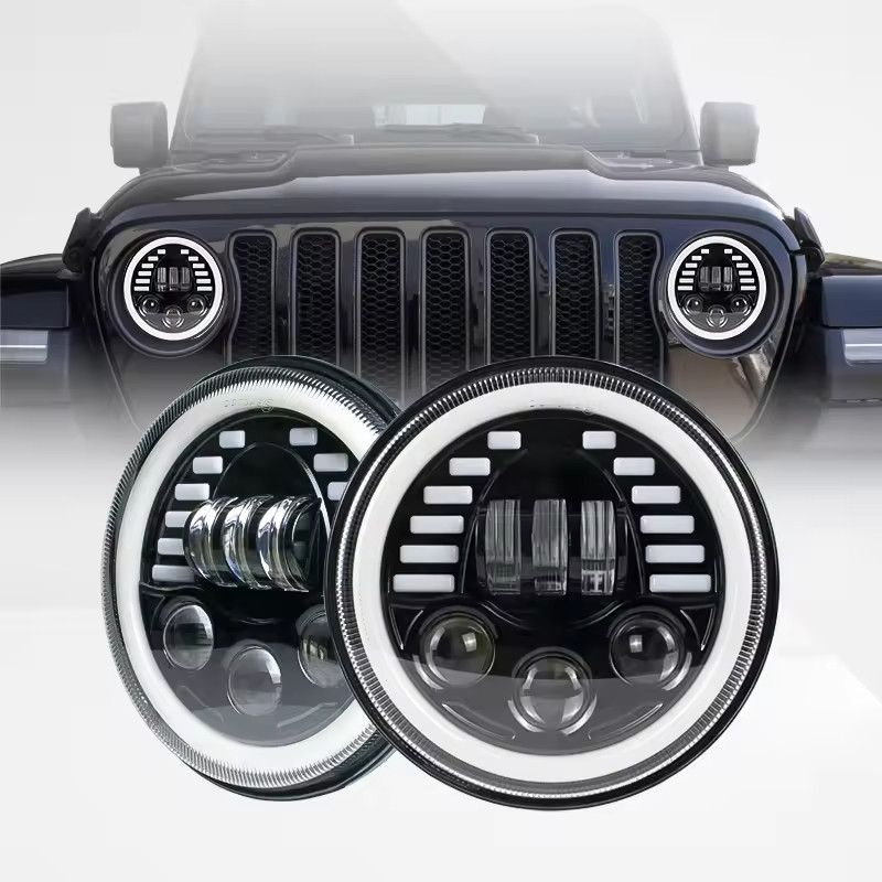 Brightest Halo 7" LED Headlights 4" Fog Lights Turning for Jeep Wrangler 07+ JK