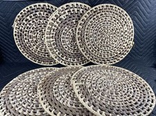 Vintage Rattan Wicker Round Placemats Two Tone 13 1/2" Hand Woven Set Of 6