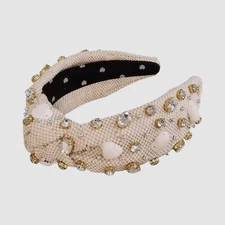 Lele Sadoughi Women's Beige Shellona Crystal Linen Knotted Hair Headband