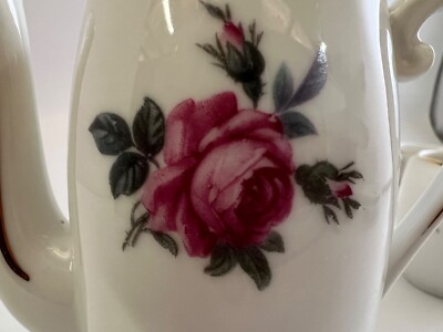 Ancienne Dinette Service à Café En Biscuit émaillé – Motif Fleuri, Vintage