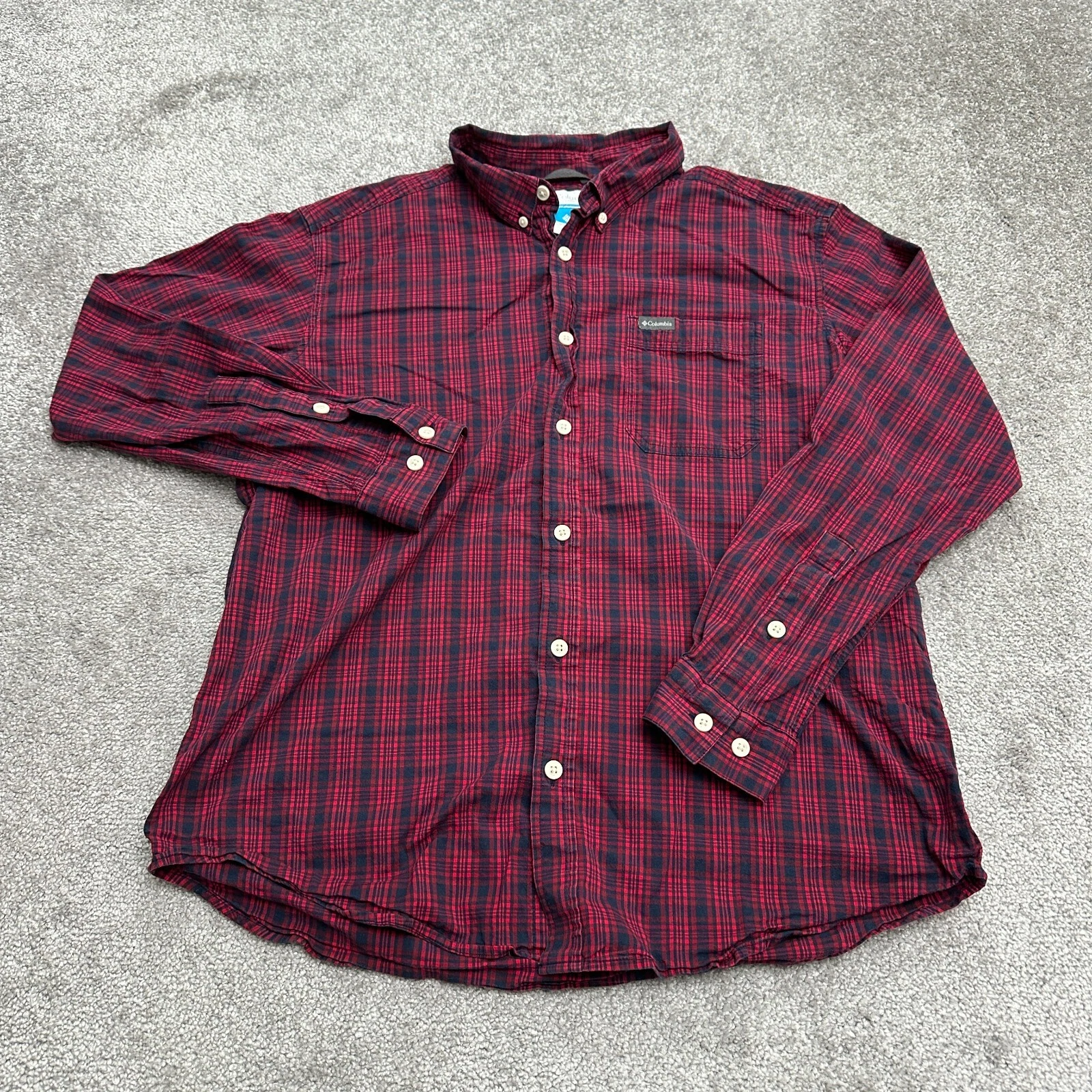 Columbia Shirt Mens XL Red Plaid Long Sleeve Button Down Casual Outdoor Cotton