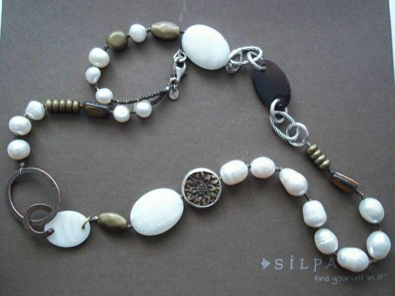 Collier Long 24" Silpada En Argent Sterling 925 - Perles Cuivre, Laiton, Coquille - NEUF Sans Emballage