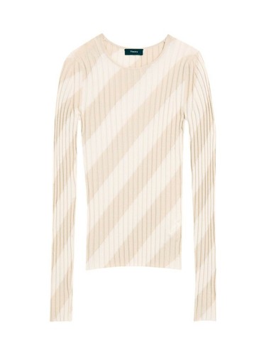 NWT $295 Theory Ribbed Silk Intarsia Diagonal Stripe Pullover Size S - Picture 6 of 10