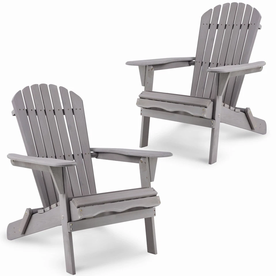 Folding Adirondack Chairs Set of 2 Outdoor Patio All Weather Fire Pit Solid Wood - Image 3 of 4