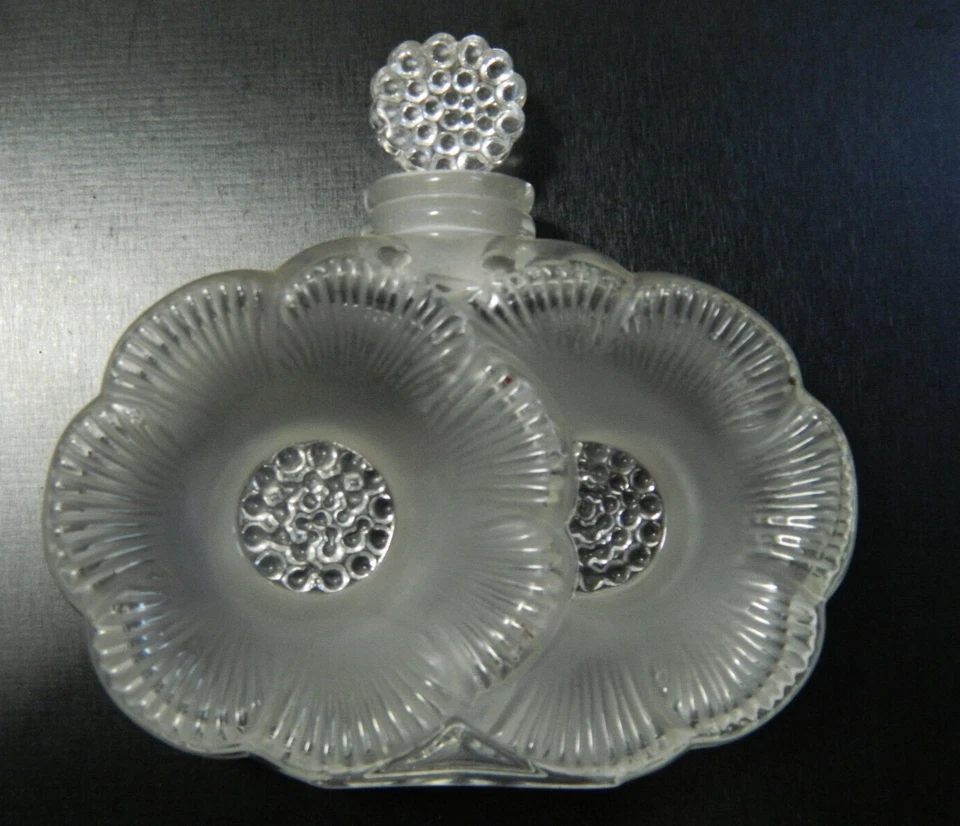 LALIQUE Crystal Deux Fleurs Parfüm Duft Flasche Doppel Gänseblümchen signiert