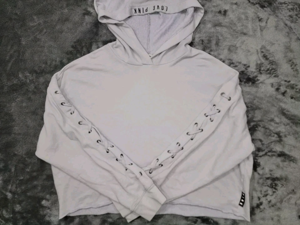 PINK By Victorias Secret Sudadera con Capucha Recortada Pullover Sudadera Grande Gimnasio Crop Foto 3 de 4