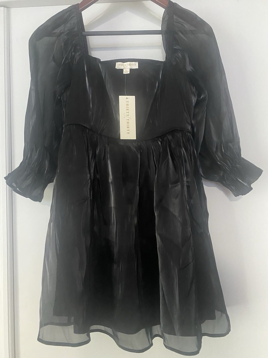THIRTY/THIRTY LA . Black Sheen Sheer overlay Dress, Women’s Large. NWT