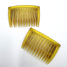 Vintage Goody Amber Yellow Gold Side Hair Comb Set Made In USA, 2.5 Inches Wide