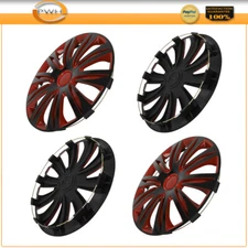 4Pcs For Rim 16" Wheel Hub Caps Black Red Universal Wheel Cover Trim Kit Snap-On