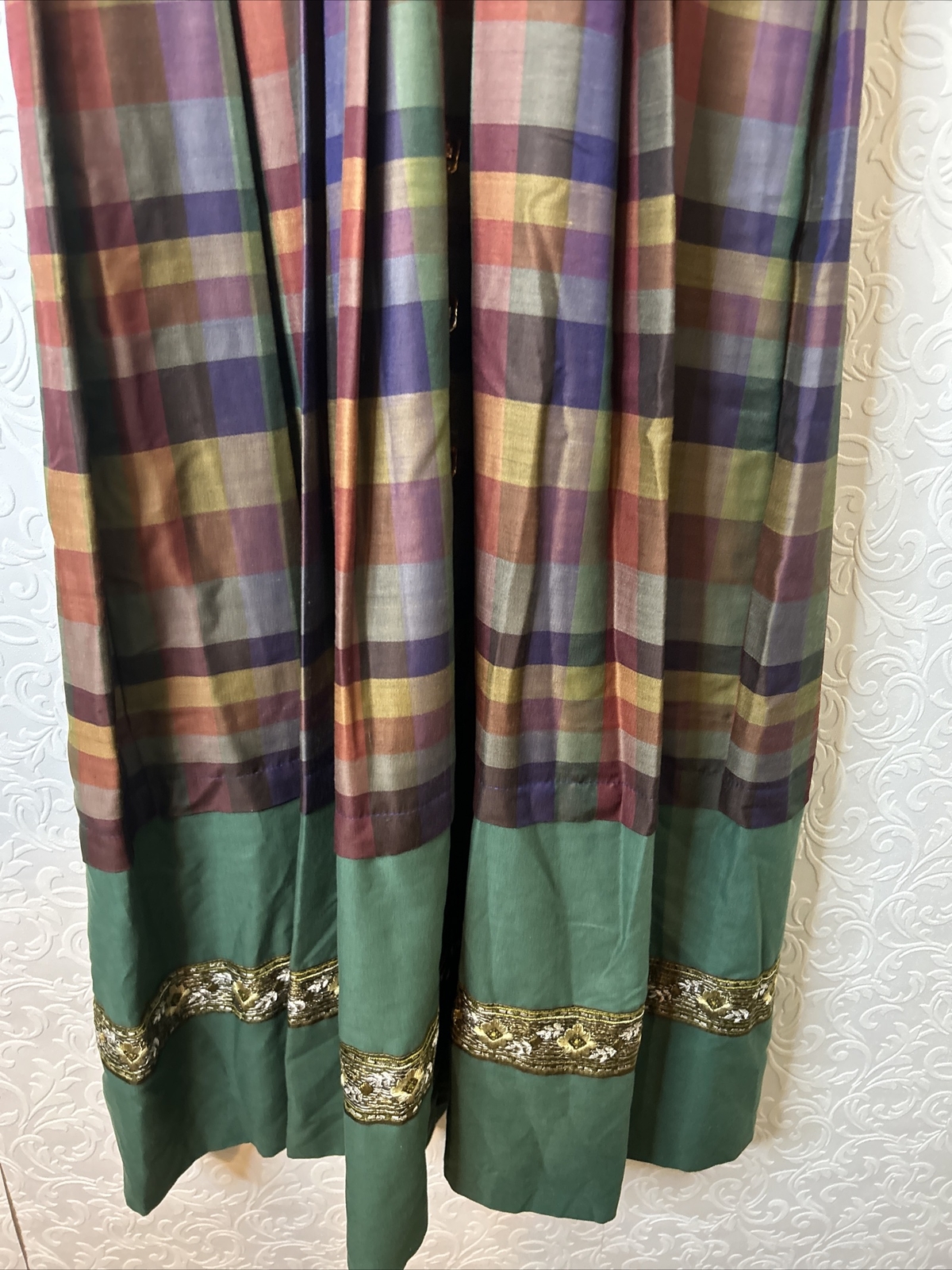 Vintage Green Gingham Button Down Collared Lined … - image 3