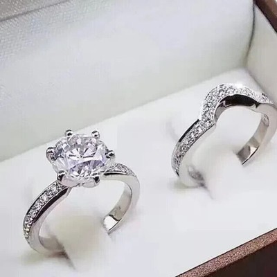 14k White Gold Over 2.50Ct Round Cut Lab Created Diamond Wedding Bridal Ring Set
