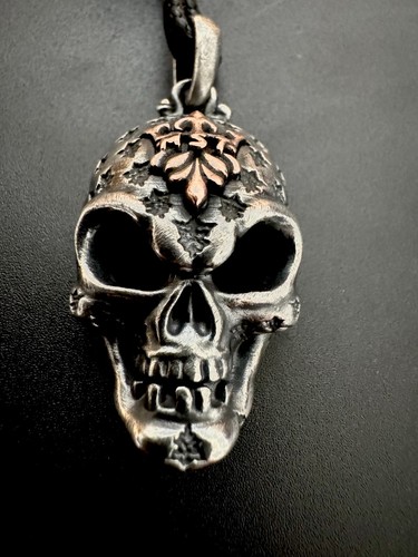 925 sterling Silver handmade biker punk retro Smile Skull Crown couple pendant