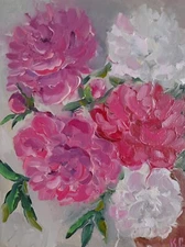 peonies oil painting original, pink peonies painting, bouquet of white peonies