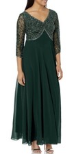 J KARA Women's Embellished V-Neck and V-Back Gown, 3/4 Illusion Sleeves Size 12