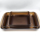 PYREX Fireside Amber Brown 222 233 234 Glass Baking Dish Set Vintage