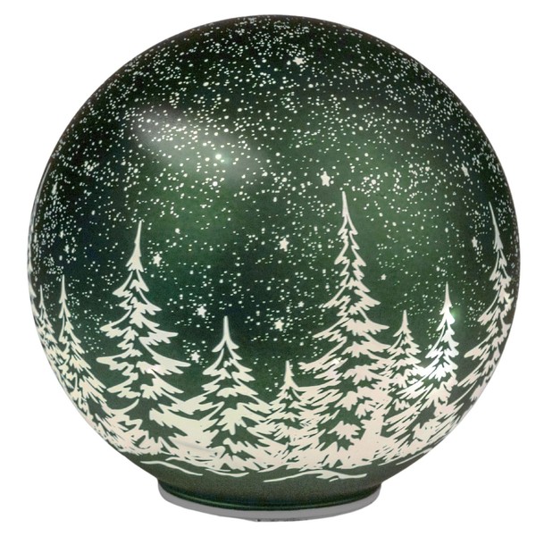 LED Deko Kugel Frosty Winterwald Drehend Zum Stellen GrüN ⌀ 20Cm Timer Formano-image