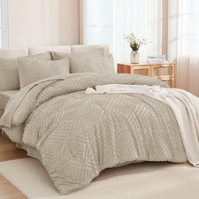 Oatmeal Super King Size Comforter Set with Sheets - 7 Pieces Bed in a Bag Boh...