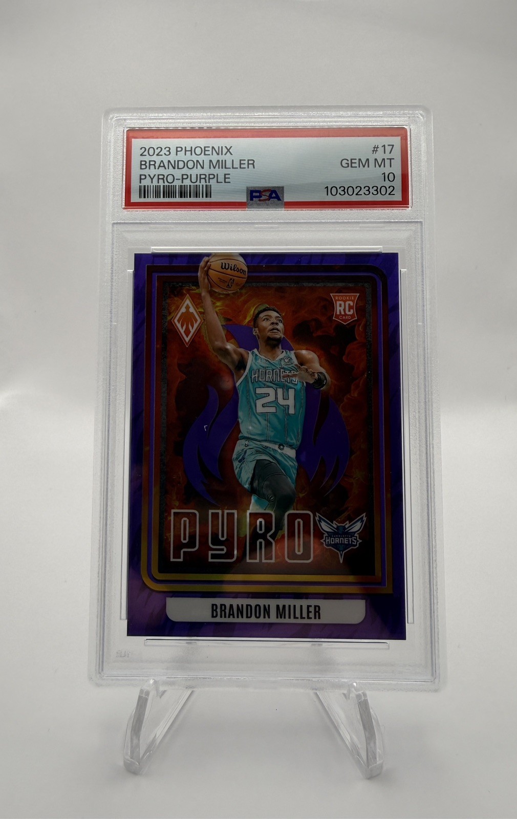 2023-24 Panini Phoenix Brandon Miller Pyro Purple /75 SP #17 Hornets