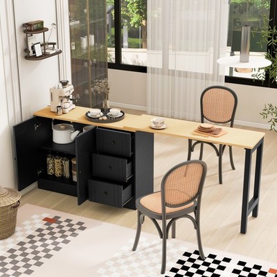 Wooden Sideboard with Extendable Table, 89.7'' Storage Cabinet