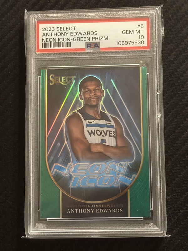 2023-24 Panini Select - Neon Icons Anthony Edwards #5 Green Prizm PSA 10 Gem