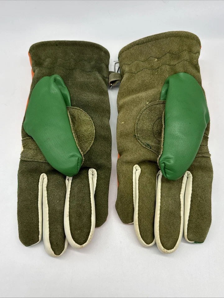 1970's - 1980's Vinyl Green & Orange Winter Gloves Size L Women's /Youth -Miami - Image 4 of 4
