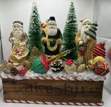 Vintage Lakeshire Cheese Wood Box with Vintage Christmas Holiday Decor