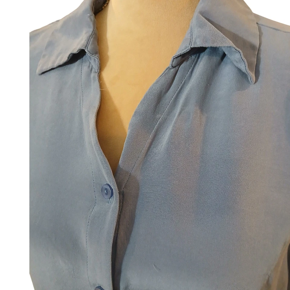 Womens 100% Silk Light Blue Button Up Long Sleeve Collared Shirt Blouse Top 16W - Image 4 of 4