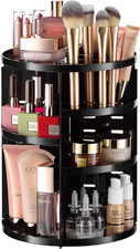 360 Rotating Makeup Organizer Countertop, Adjustable Shelf, Black